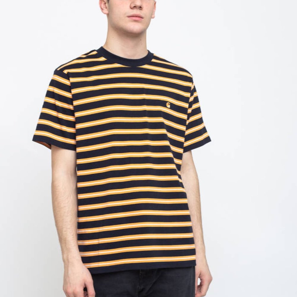 Carhartt WIP Oakland Shirt in Striped Navy and Yellow - Size Medium